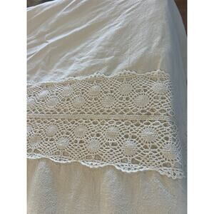 Vintage Queen Size Double Layers Lace Bed Cover 100% Organic Cotton Ivory